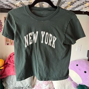 Brandy Melville Dark Green "New York" Cropped Tee with White Print